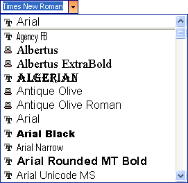 List of the fonts