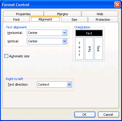 Excel: Format properties for alignment