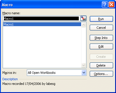 Excel: Macro window