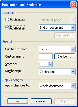 Endnotes options