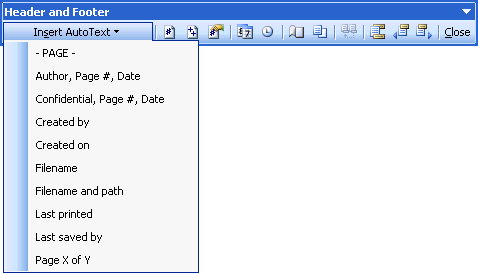 Header and footer toolbar