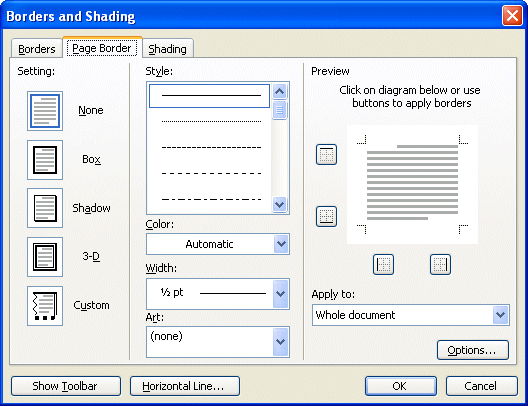 Page border window