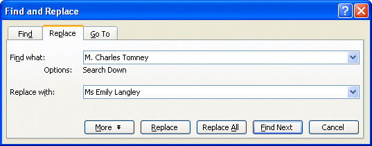 Find what: M. Charles Tomney Replace with: Ms Emily Langley