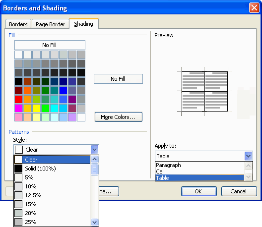 Table shading window