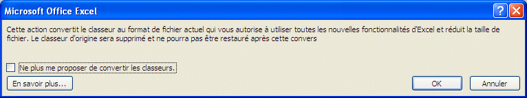 Excel 2007 : Convertir un classeur en format Excel 2007