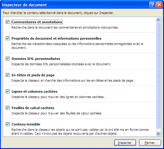 Excel 2007 : Inspecter le document