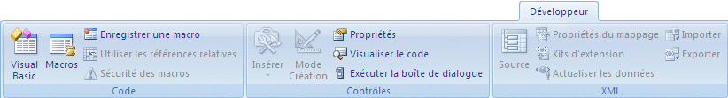 Excel 2007 : Onglet développeur