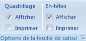 Excel 2007: Option de la feuille de calcul