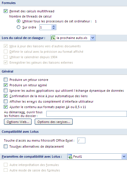 Excel 2007 : Options avanc&eacute;es - Formules, calculs, g&eacute;n&eacute;ral, compatibilit&eacute; Lotus