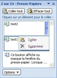 Excel2007: Presse-papiers