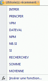 Excel 2007 : Formule - utilise(s) recemment