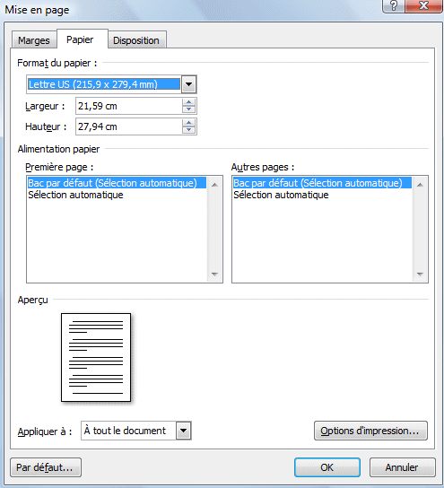 Word 2007: Mise en page-Options de la mise en page