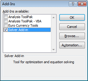 Excel 2010 - Add-ins window