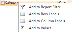 Excel 2010 - PivotTable - Add a field to the Report filter area