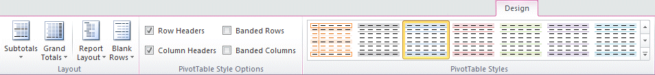 Excel 2010 - PivotTable - Design tab