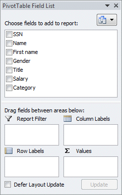 Excel 2007 : Liste des champs de tableau croisé dynamique