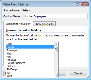 Excel 2010 - PivotTable - Field settings window