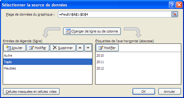 Excel 2007-2010 Fenbe Sélectionner la source des data