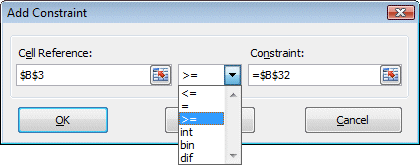 Excel 2010 - Solver - Add constraint