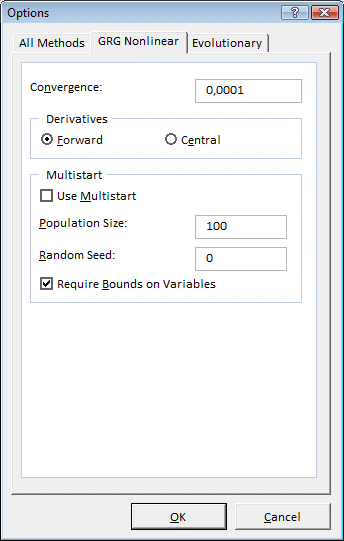 Excel 2010 - Solver - Options - GRG Nonlinear