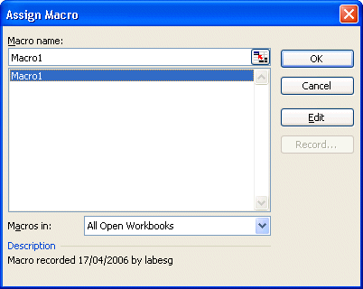 Excel: Assign a button window